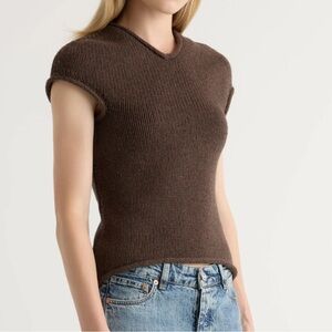 Modern Citizen Brown V-Neck Cap Sleeve Knit Top